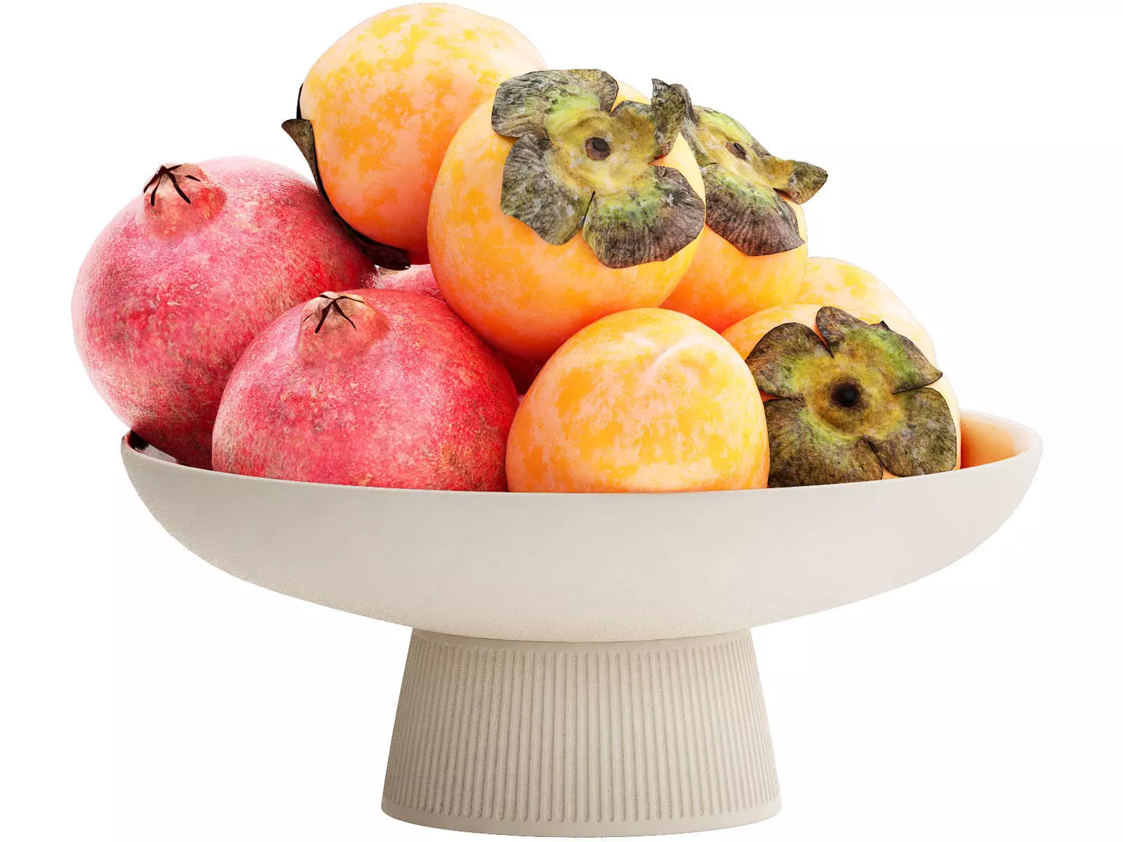 bowl of pomegranate and persimmon fruit 3D model_0