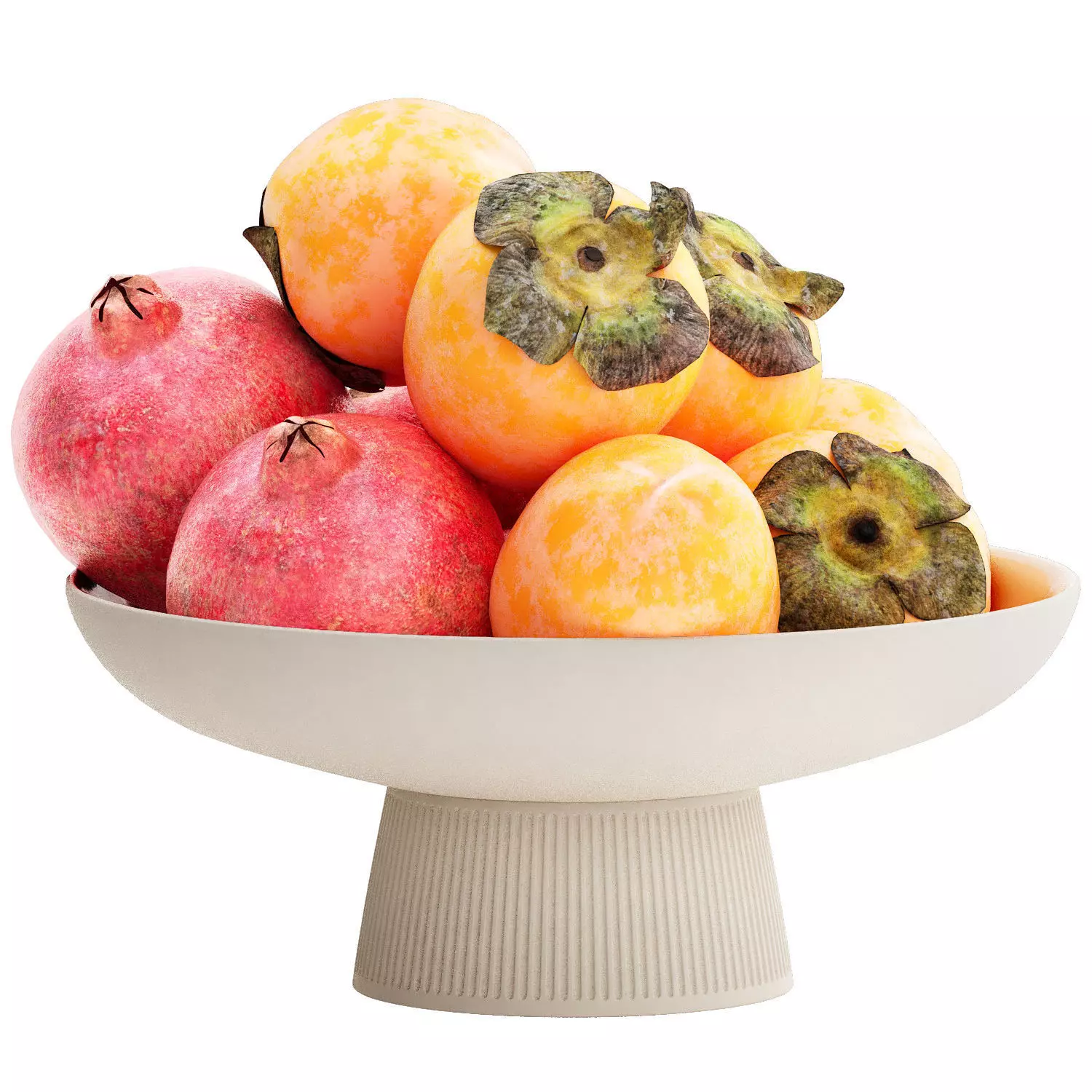 bowl of pomegranate and persimmon fruit 3D model_1