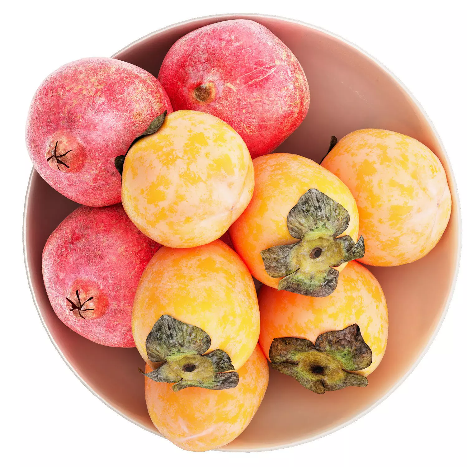 bowl of pomegranate and persimmon fruit 3D model_2