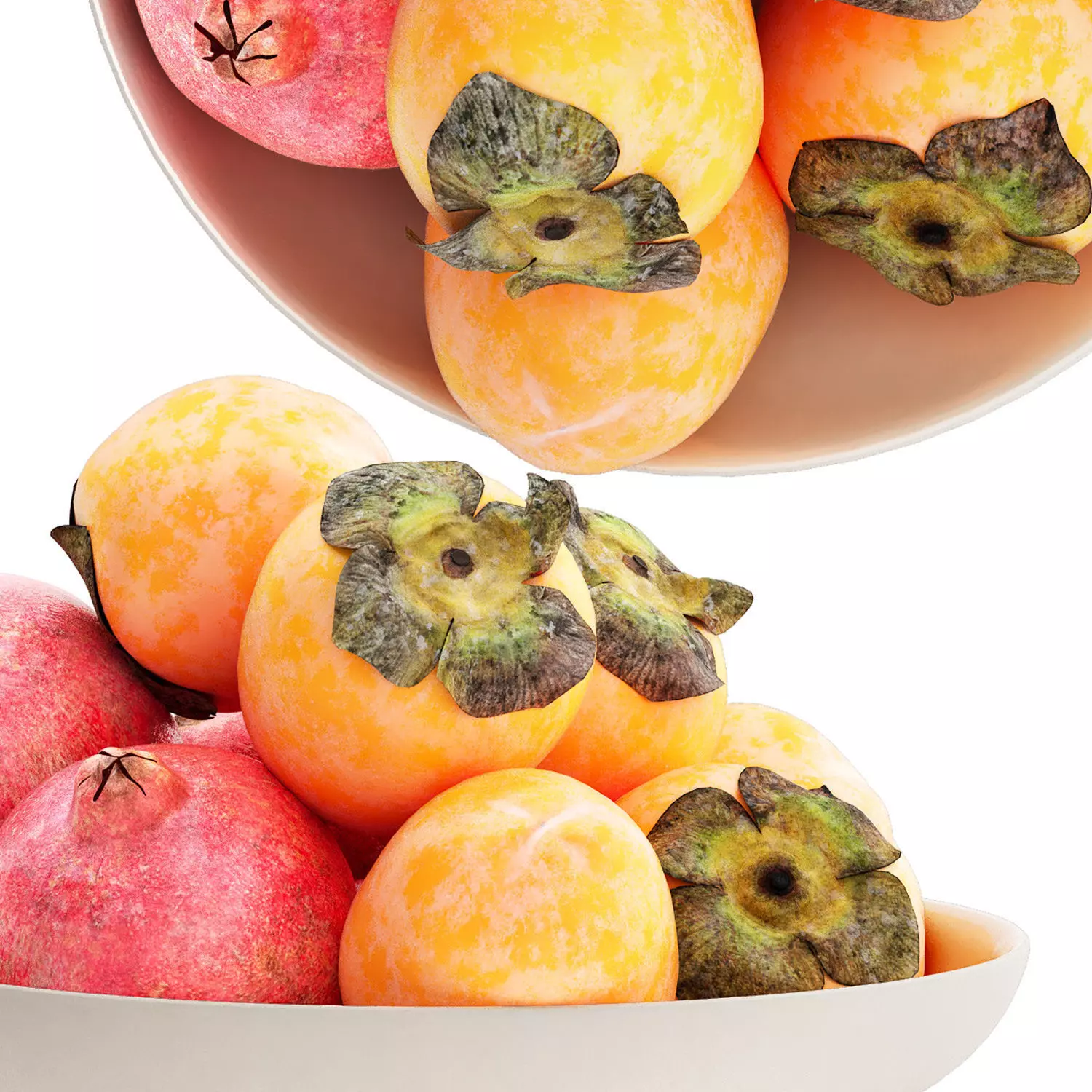 bowl of pomegranate and persimmon fruit 3D model_3