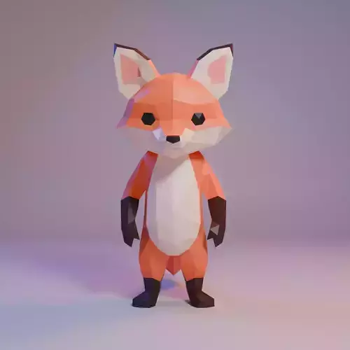 Low Poly Stylized Standing Cute Fox Low-poly 3D model