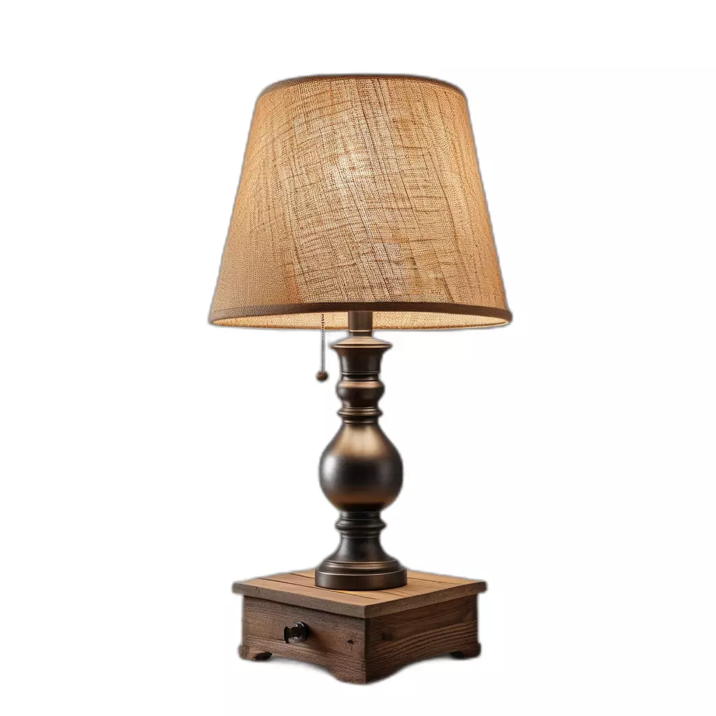 Rustic Table Lamp Burlap Shade Low-poly 3D model_0