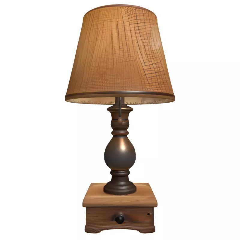 Rustic Table Lamp Burlap Shade Low-poly 3D model_4
