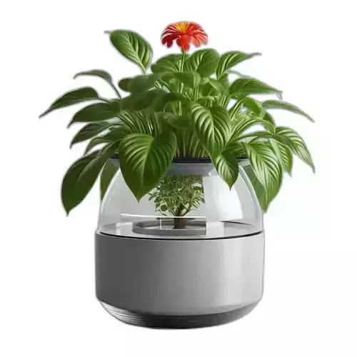 Modern Smart Planter with Red Flower