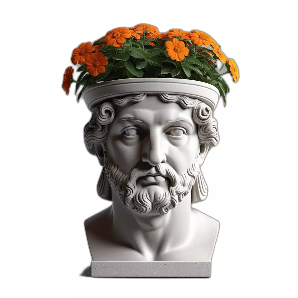 Classical Bust Planter with Flowers Low-poly 3D model_0