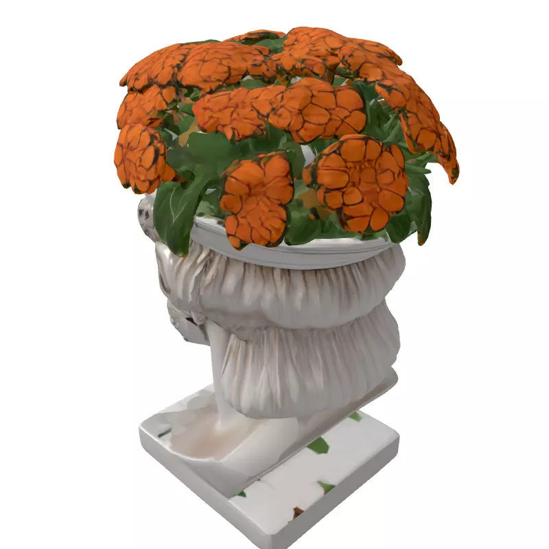 Classical Bust Planter with Flowers Low-poly 3D model_5