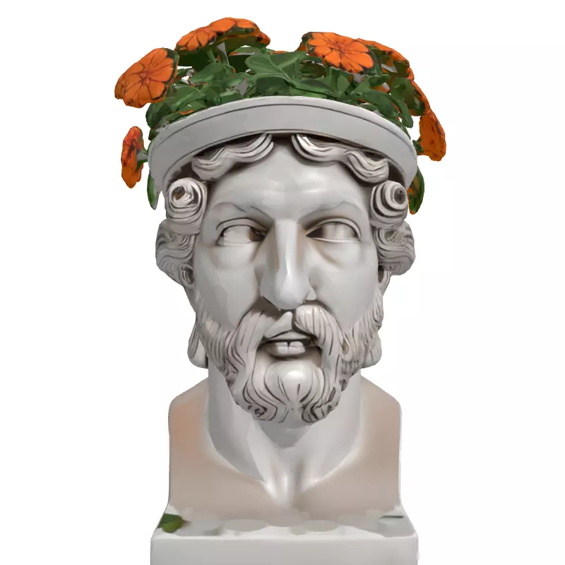 Classical Bust Planter with Flowers Low-poly 3D model_4