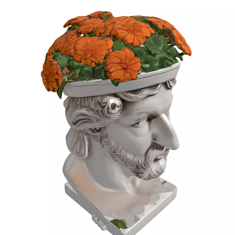 Classical Bust Planter with Flowers Low-poly 3D model_3
