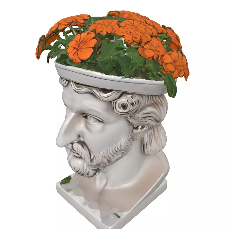 Classical Bust Planter with Flowers Low-poly 3D model_2