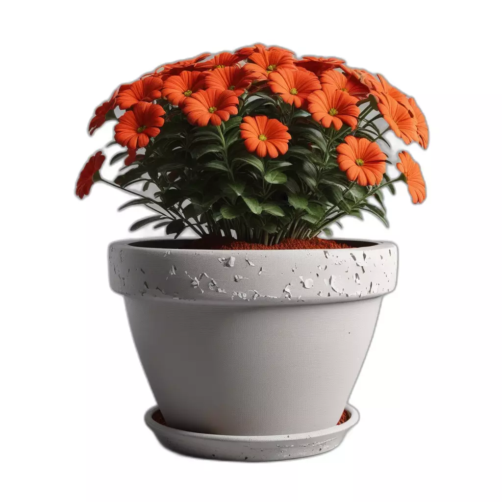 Potted Orange Flower Plant 3D Low-poly 3D model_0