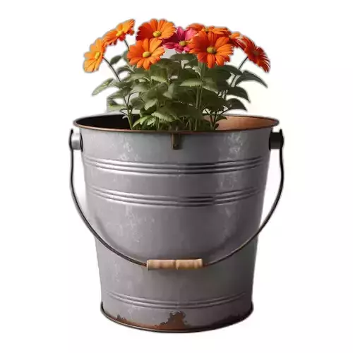 Distressed Metal Bucket with Flowers