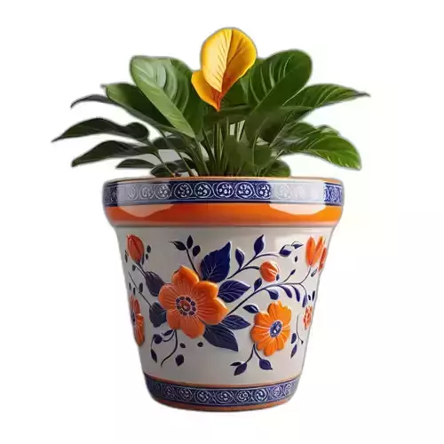 Houseplant in Floral Ceramic Pot