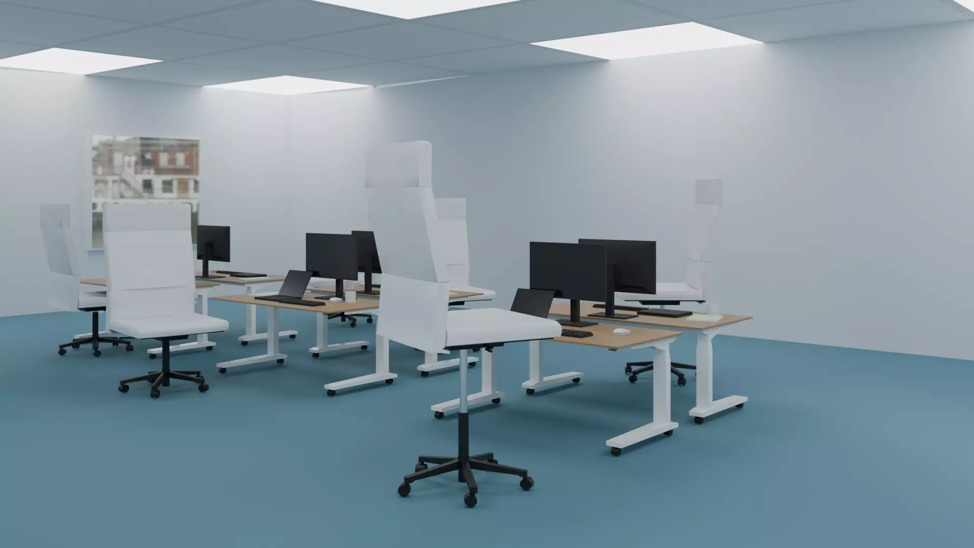 Modern office set with adjustable furniture low poly Low-poly 3D model_0