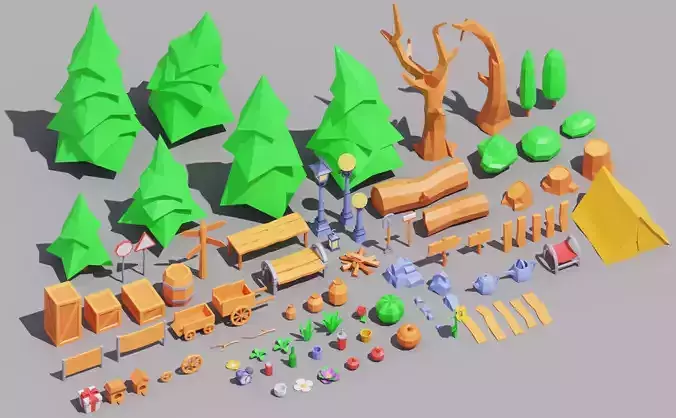 3D Forest low poly props pack