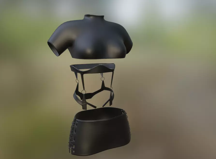 Coquette Outift Top Skirt and Corset rigged for Second Life 3D model_0