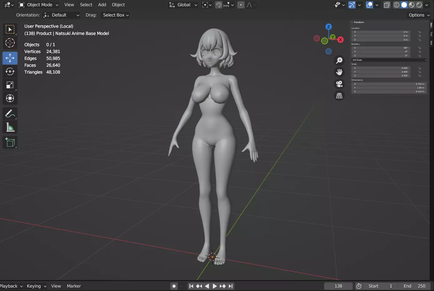 Natsuki Anime Base Model 3D model_12