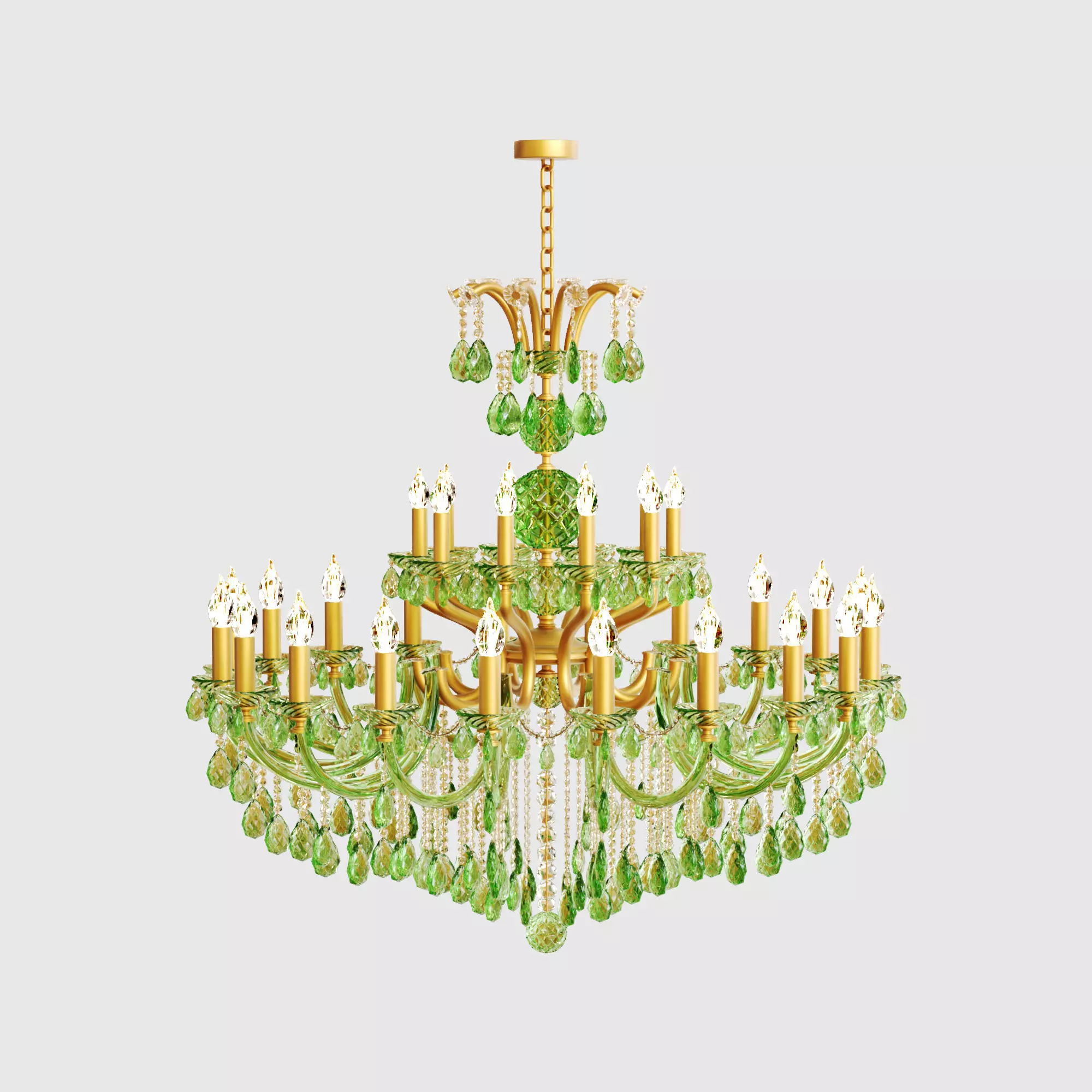 Green Glass Chandelier 3D model_0