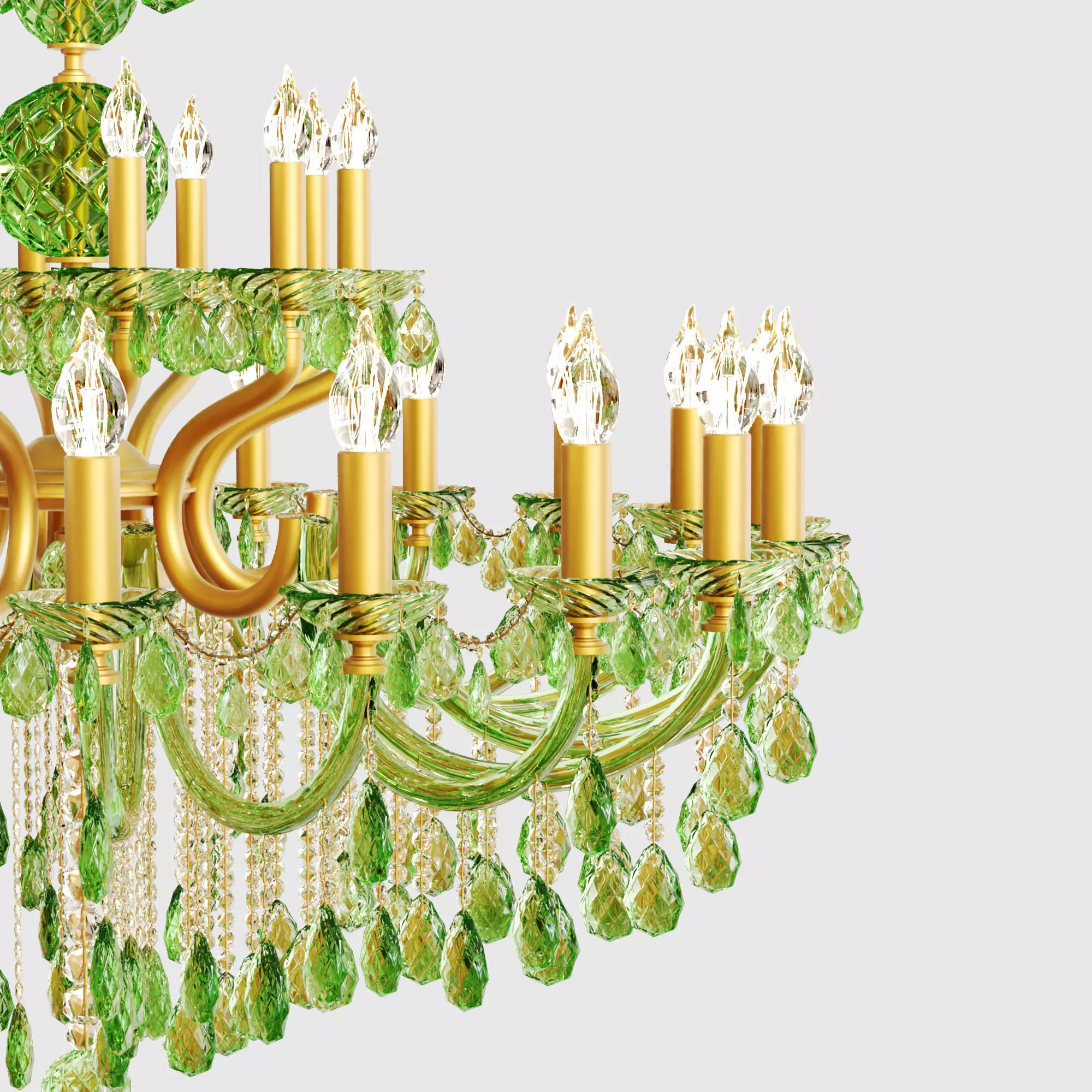 Green Glass Chandelier 3D model_1