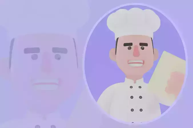 Stylized 3D Chef Character - Focused Cook Walking with Recipe