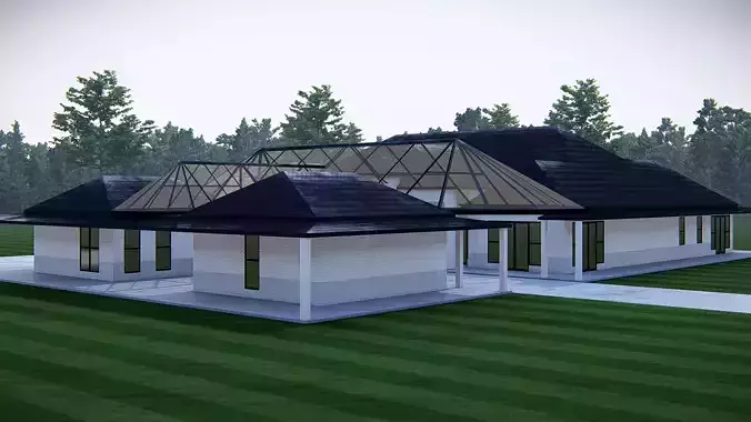 Modern Luxury Villa with Glass Atrium Roof House 3D Model