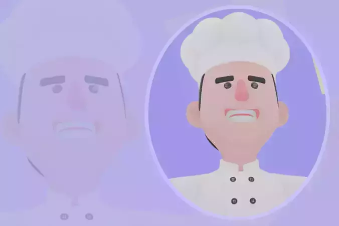 Stylized 3D Chef Character - Panicked Cook Dropping Recipes