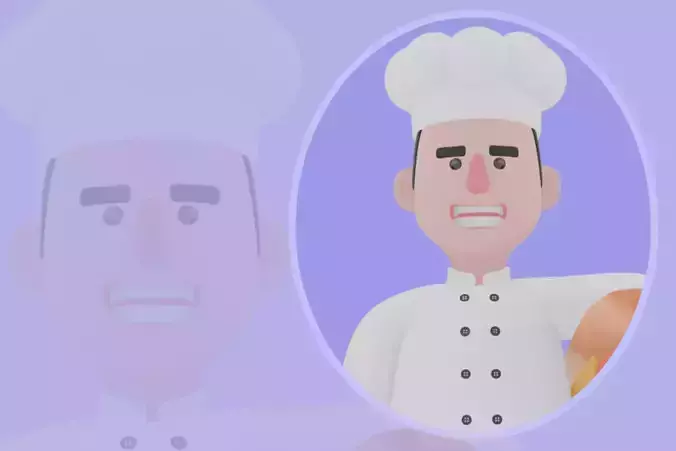 Stylized 3D Chef Character - Proud Cook Holding Fresh Bread