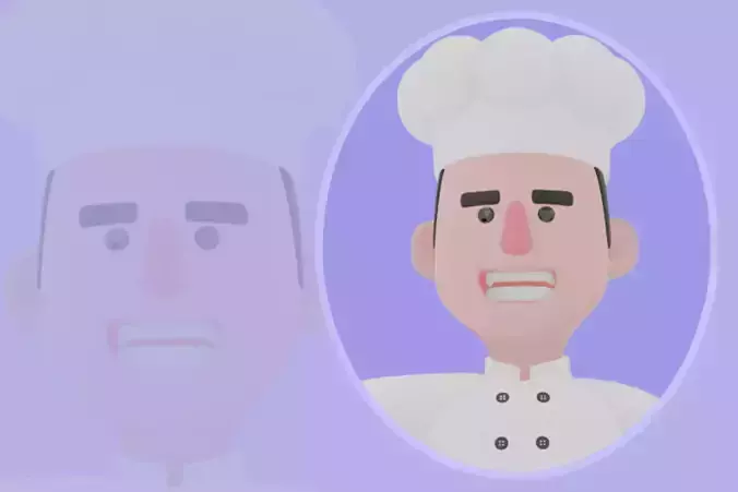 Stylized 3D Chef Character - Serious Cook Holding Giant Hot Dog