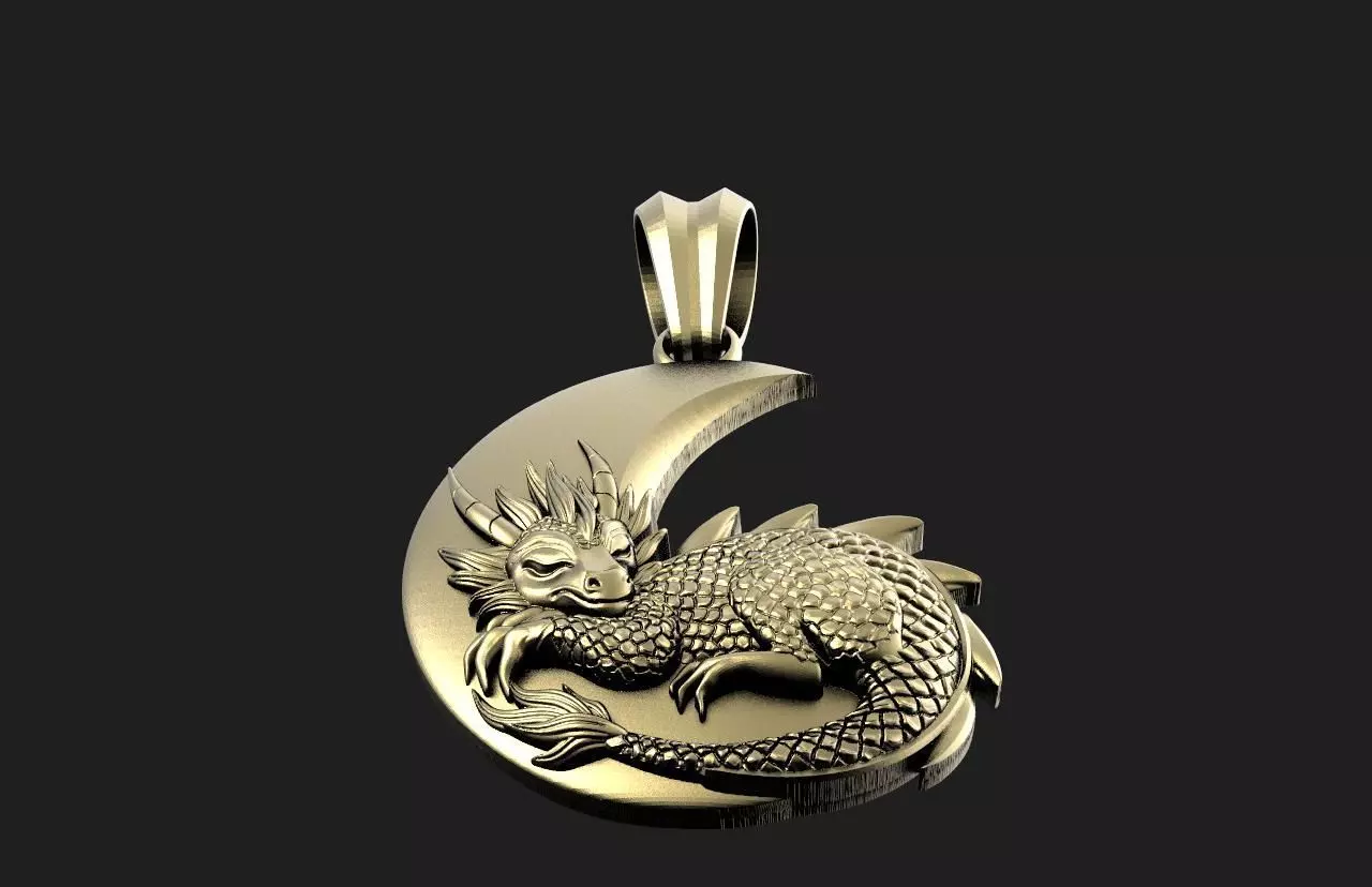 Dragon moon Pendant  3D print model_3