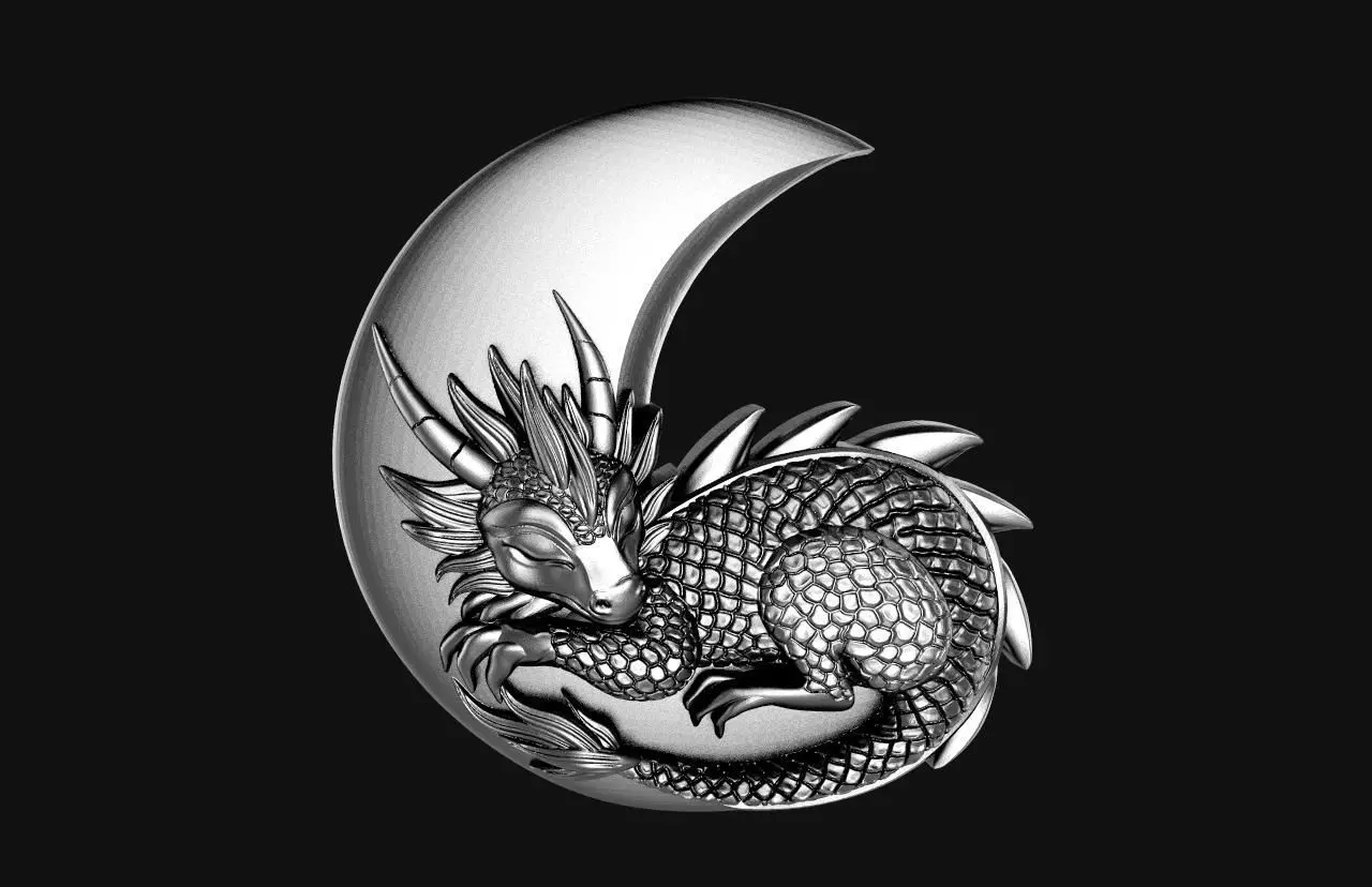 Dragon moon Pendant  3D print model_4
