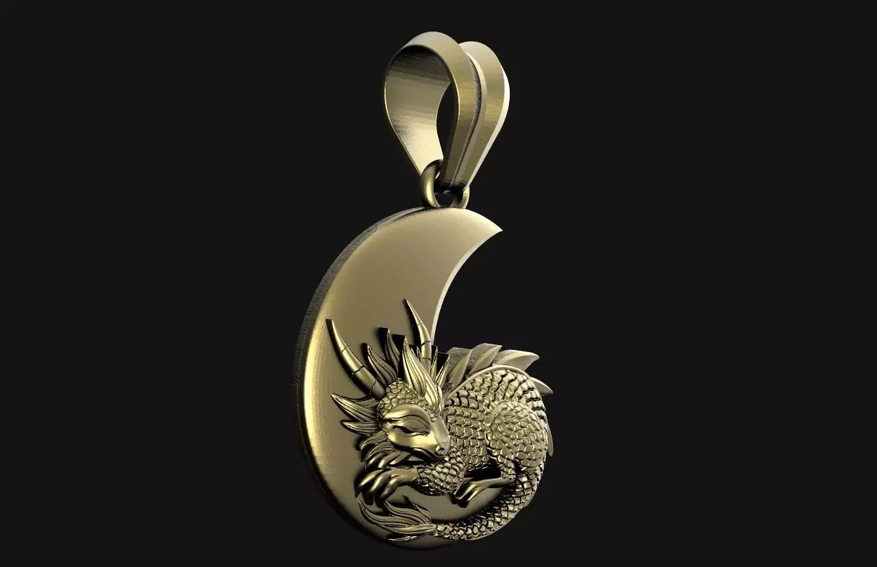 Dragon moon Pendant  3D print model_2
