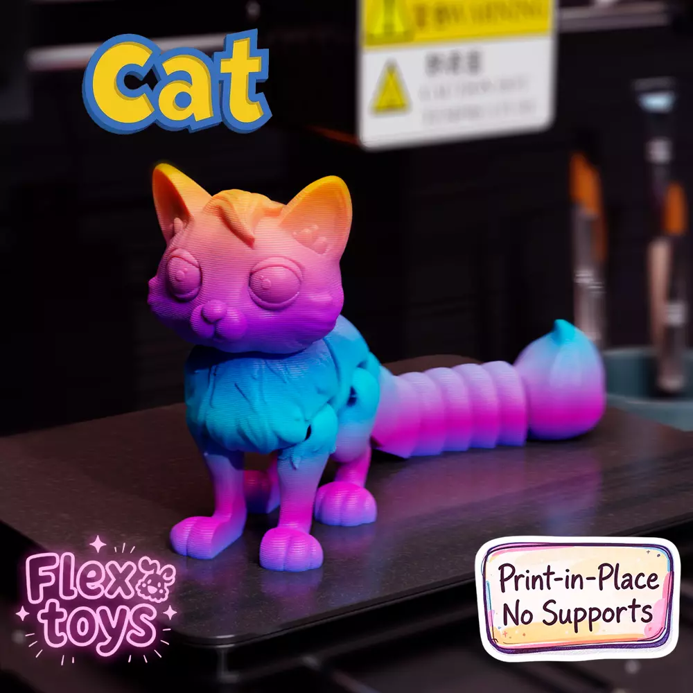 Flexi Cat Articulated 3D Printable Toy No Supports Needed 3D print model