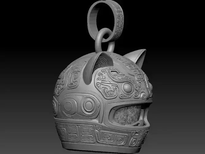 Bronze Carved Small Cat Helmet Pendant