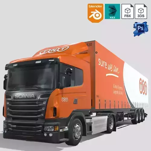 Trailer Truck TNT livery Low-poly 3D model