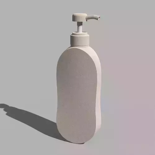 Beige-colored plastic pump bottle with a matte