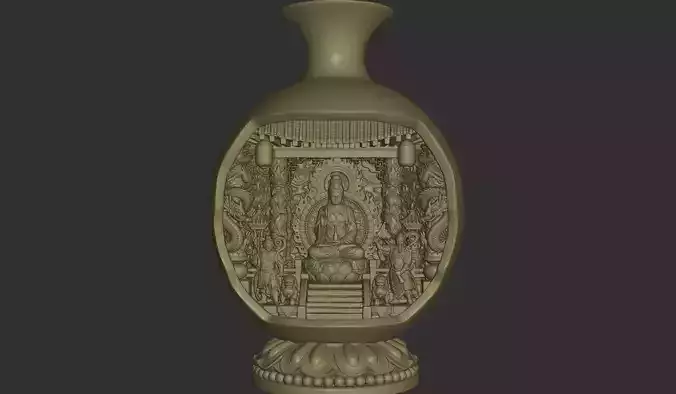 Buddha Altar Vase Temple Scene