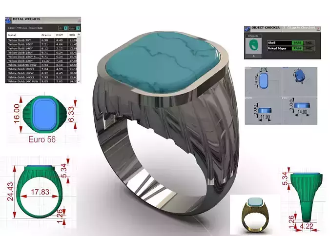 Mens Turquoise stl 3dm Ring Model mr0288