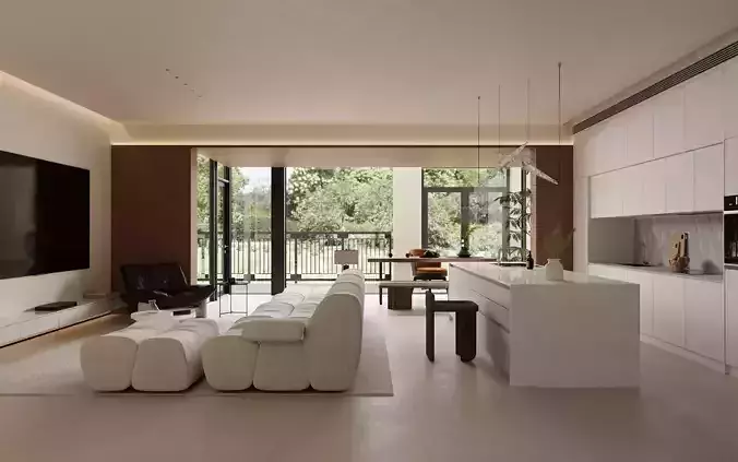 Living and dining room of a large flat