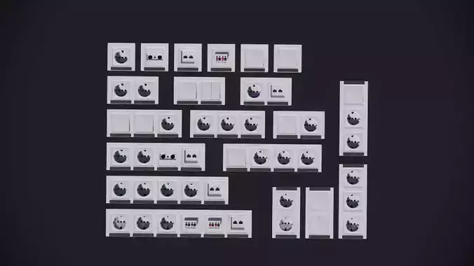 3D Model Electrical Outlet and  Switch Set Low-poly 3D model
