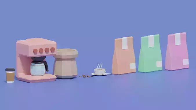 Cartoon Coffee Shop Cafe Set