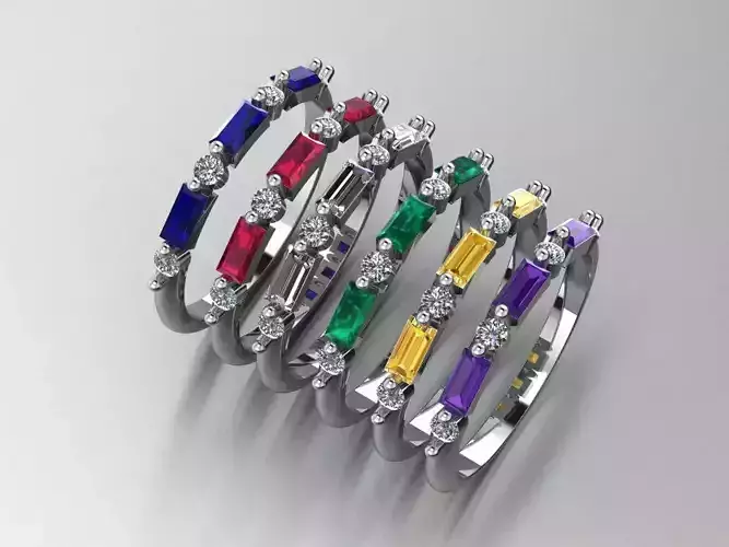 Amazing Baguette and Round Stone Ring 3D print model