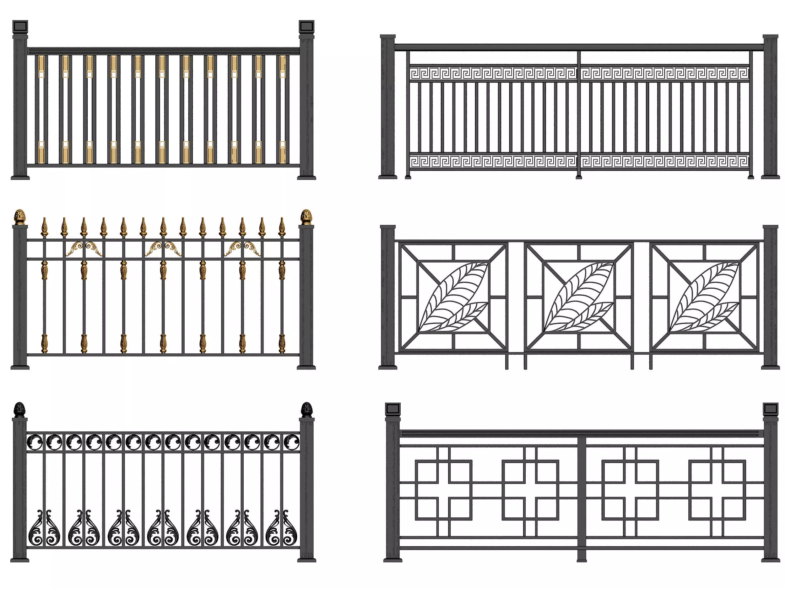 Iron fence Low-poly 3D model_0
