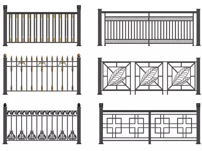 Iron fence Low-poly 3D model