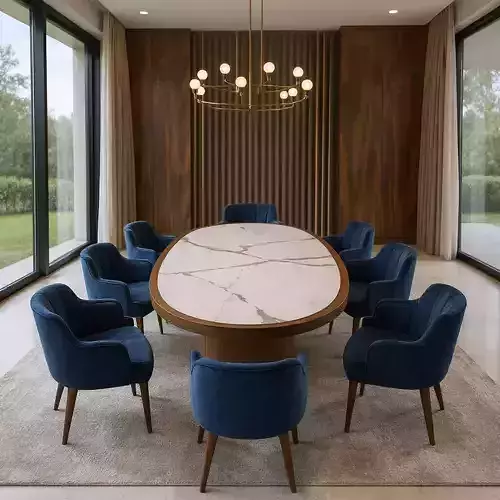 Modern Luxury Dining Set Marble Oval Table with Velvet Chairs