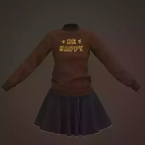 3D Female Outfit Brown Sweater with Skirt 3D model 3D Female Outfit Brown Sweater with Skirt 3D model