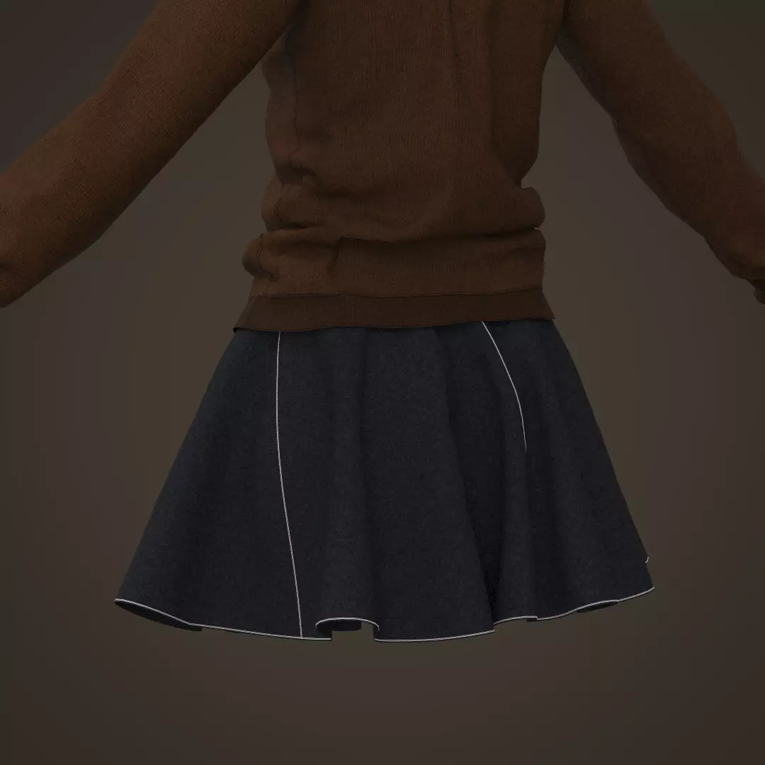 3D Female Outfit Brown Sweater with Skirt 3D model_4