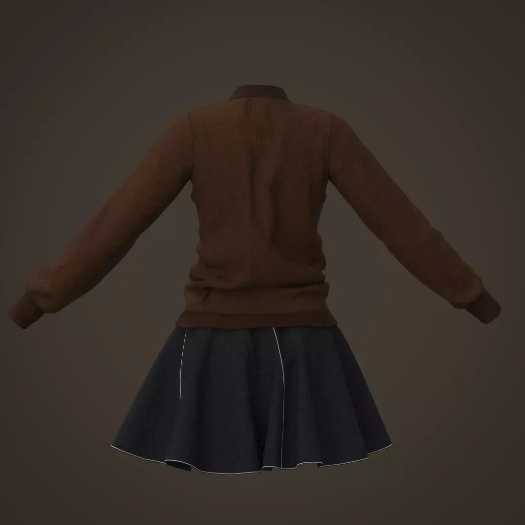 3D Female Outfit Brown Sweater with Skirt 3D model_1