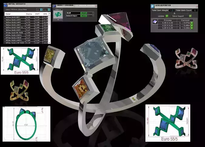 Colored Stone stl 3dm gold jewelry woman Ring jr00249