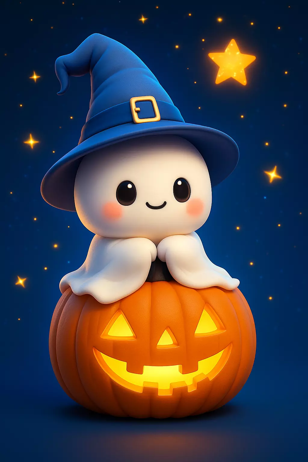Kawaii Pumpkin Halloween with Witch Hat 3D print model_1