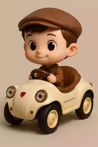 Cute Boy Driving Retro Toy Car 3D print model