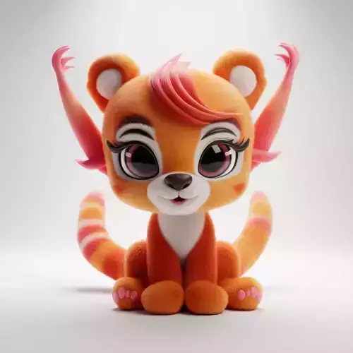 Cute Orange Fox 3D Cartoon Character Big Eyes Striped Tail
